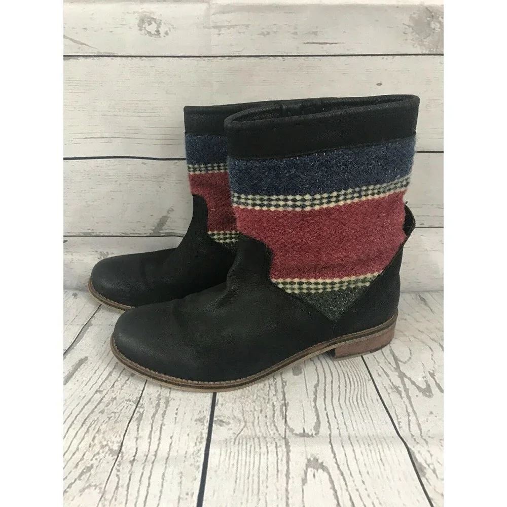 Seychelles Mid-calf Leather Boots Black multi-stri